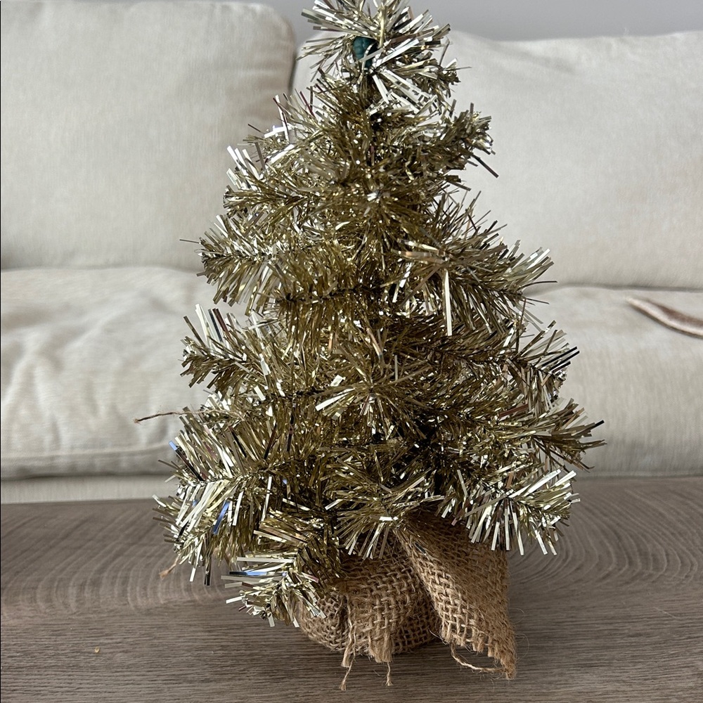 Gold Tinsel Mini Christmas Tree